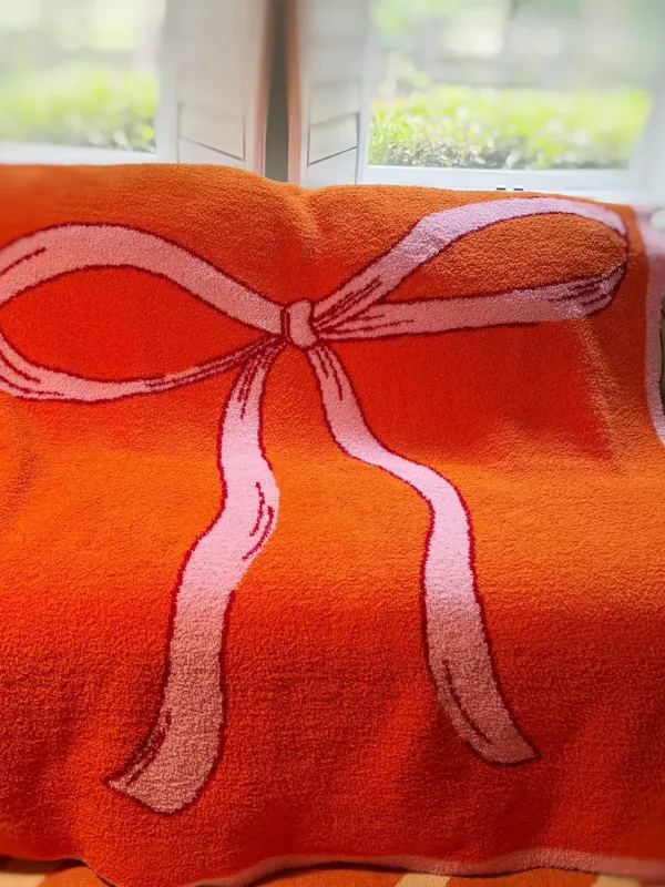 Orange & Pink Large Bow Cozy Blanket