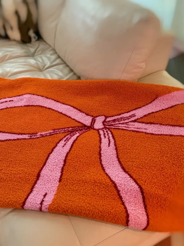Orange & Pink Large Bow Cozy Blanket