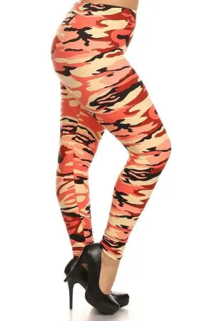 Plus Size Peach Camo Print Leggings