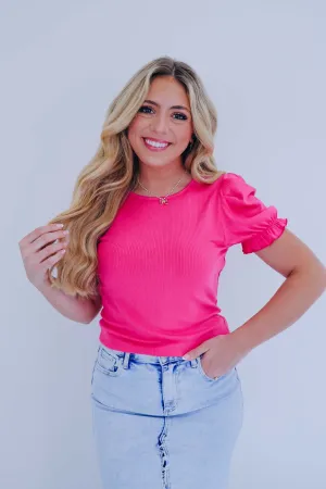 Purdy Puff Sleeve Ribbed Top - 8 Colors