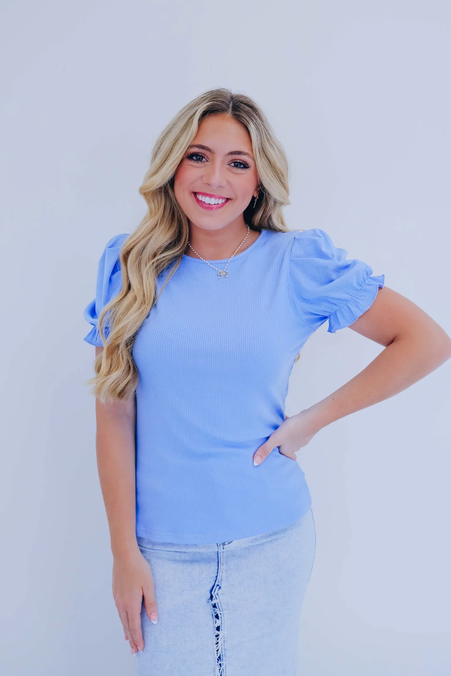Purdy Puff Sleeve Ribbed Top - 8 Colors