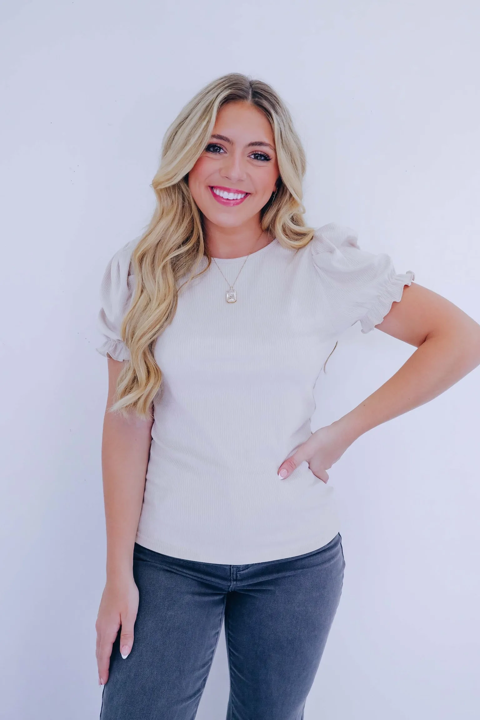 Purdy Puff Sleeve Ribbed Top - 8 Colors