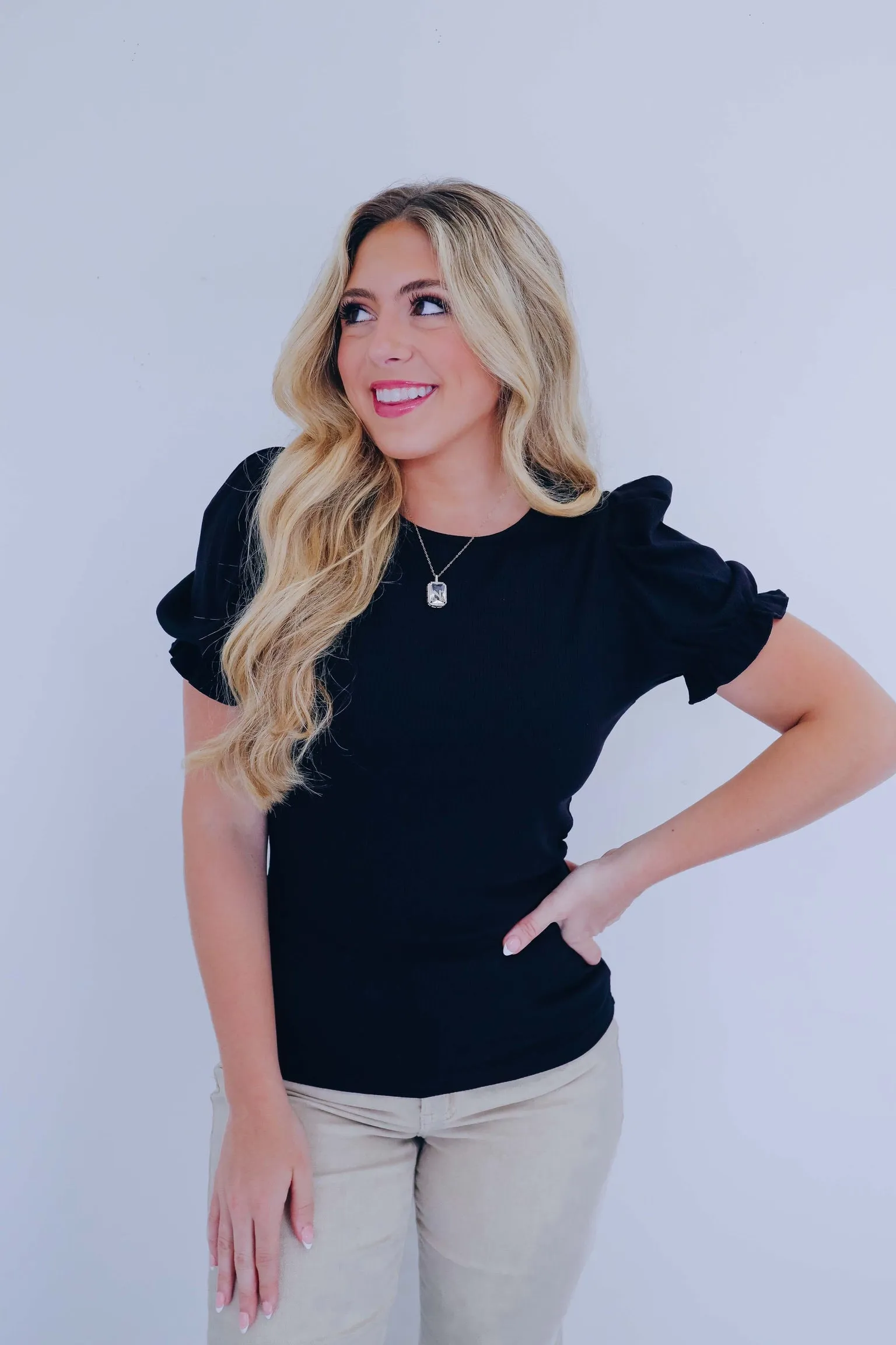 Purdy Puff Sleeve Ribbed Top - 8 Colors