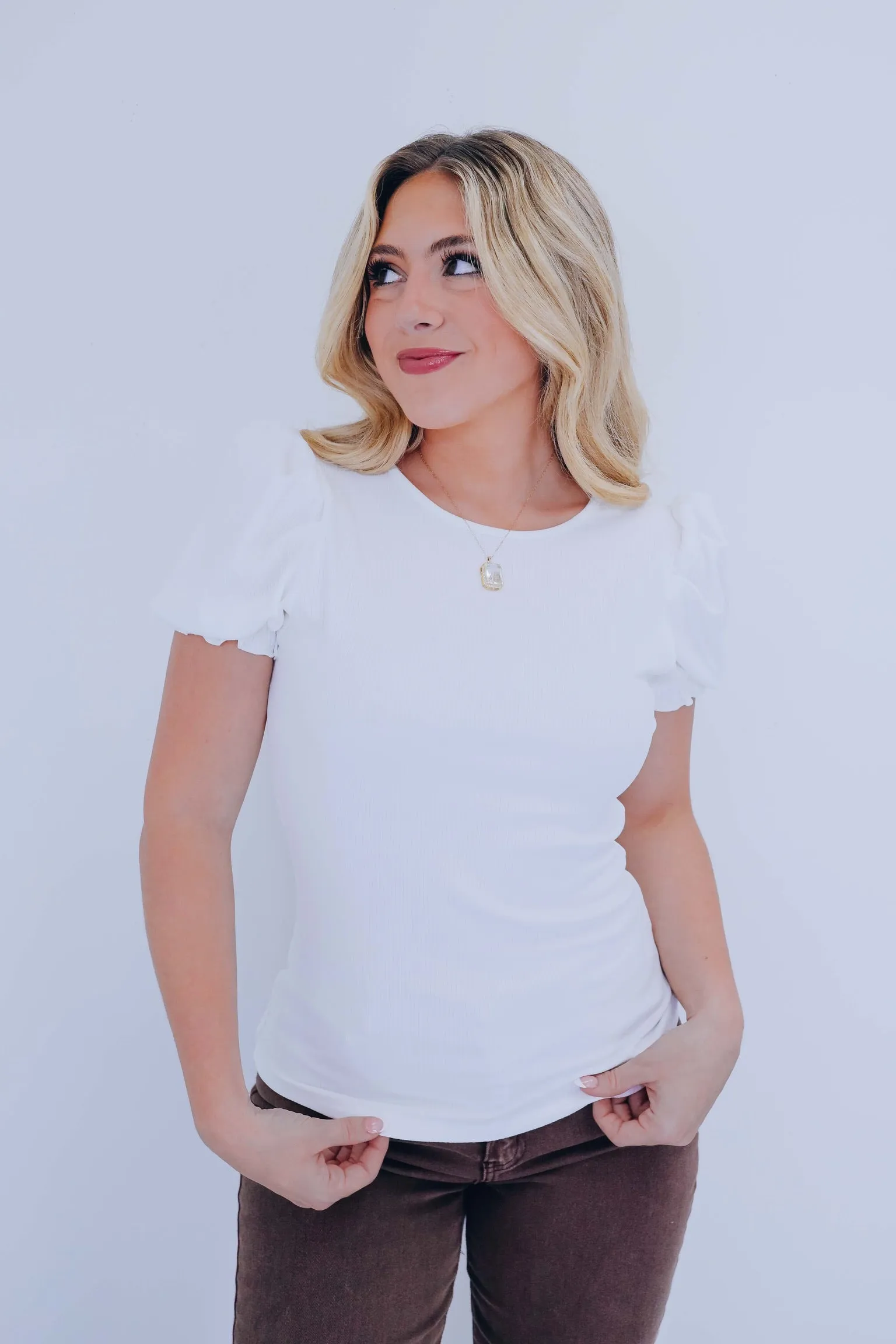 Purdy Puff Sleeve Ribbed Top - 8 Colors