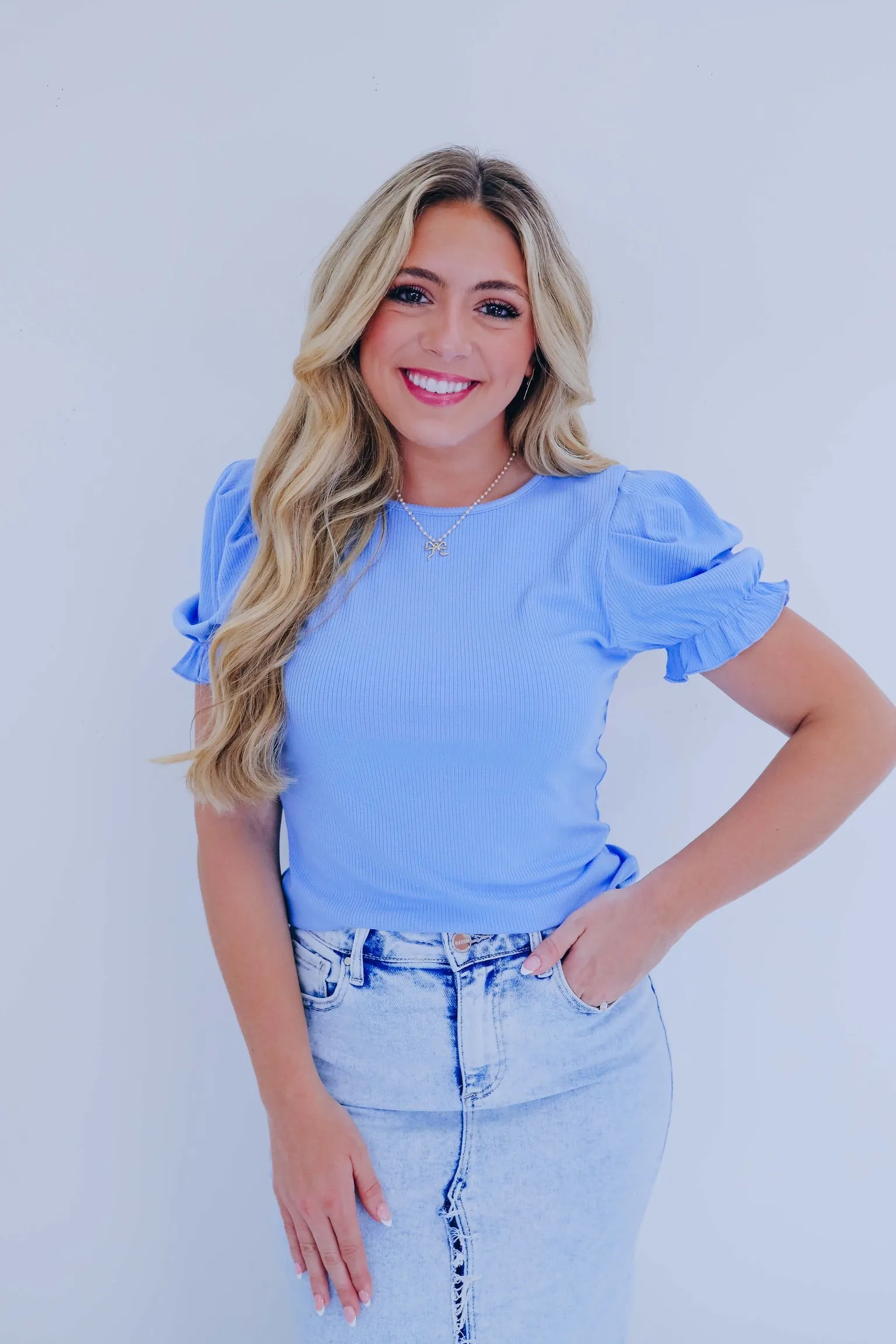 Purdy Puff Sleeve Ribbed Top - 8 Colors