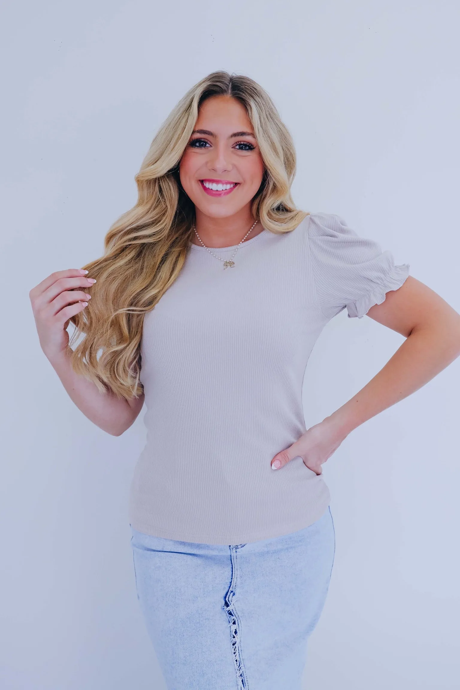 Purdy Puff Sleeve Ribbed Top - 8 Colors