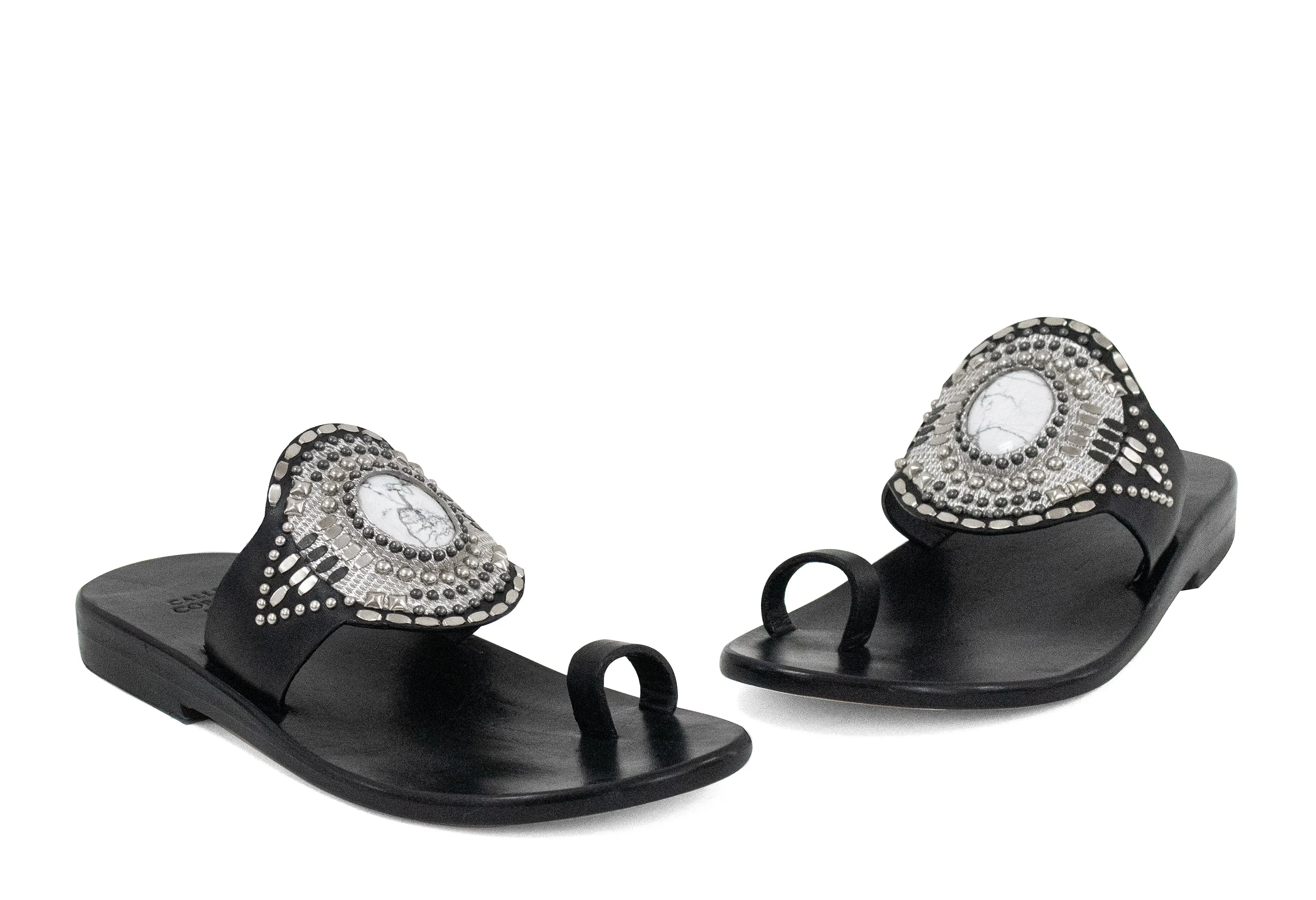 Rocal Semi-precious White Howlite Stone Sandal