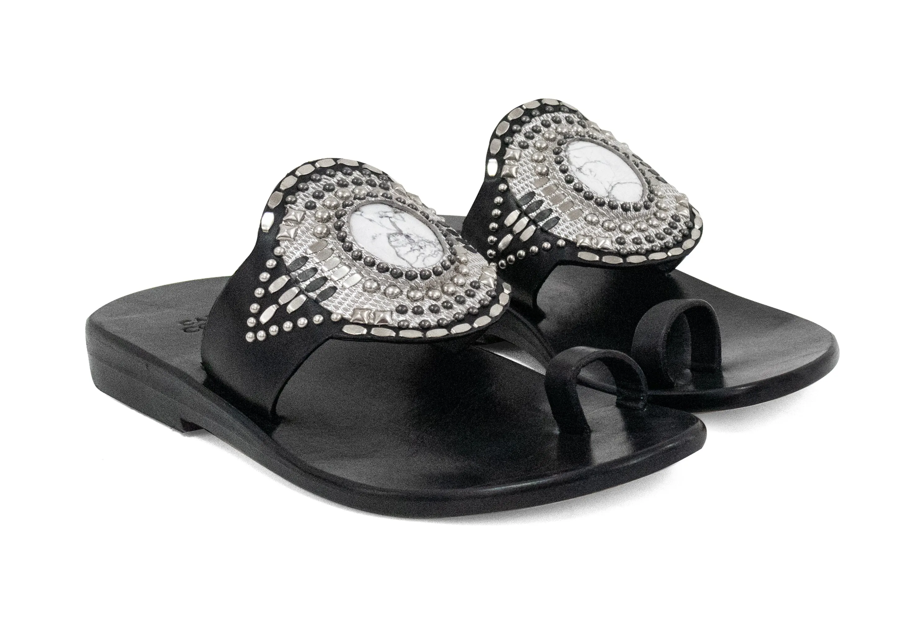 Rocal Semi-precious White Howlite Stone Sandal