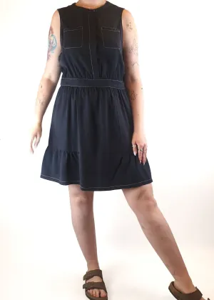 Ryder black tencil sleeveless dress with lovely white stitching detail size M (best fits size 12)