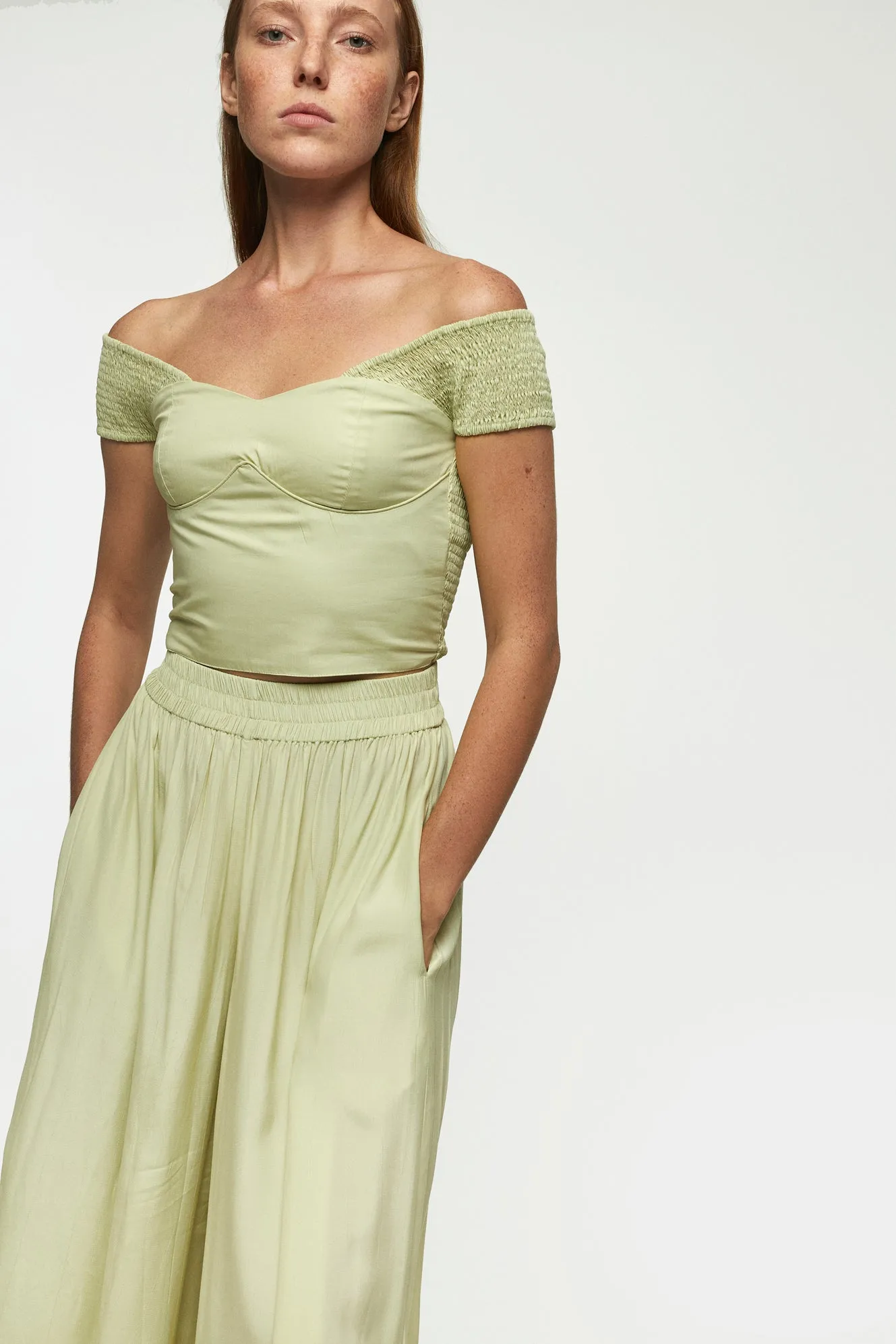Shirred Shoulder Top | Elasticised Wide Leg Pant