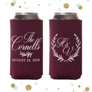 Slim 12oz Wedding Can Cooler #108S - Monogram Wreath