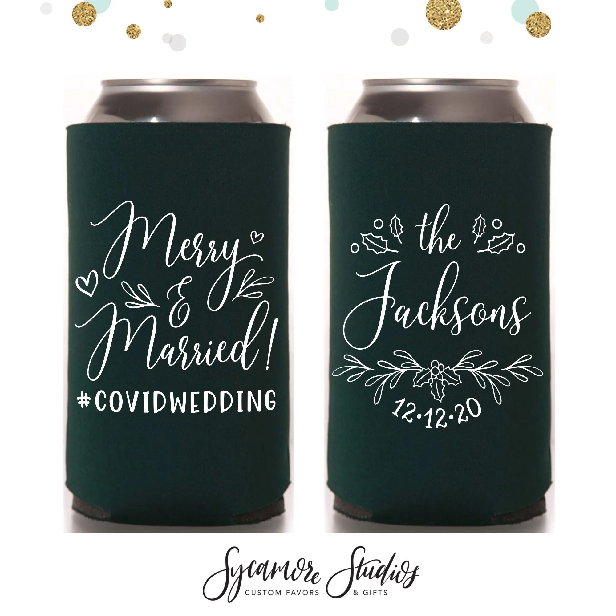 Slim 12oz Wedding Can Cooler #179S - Merry and Married
