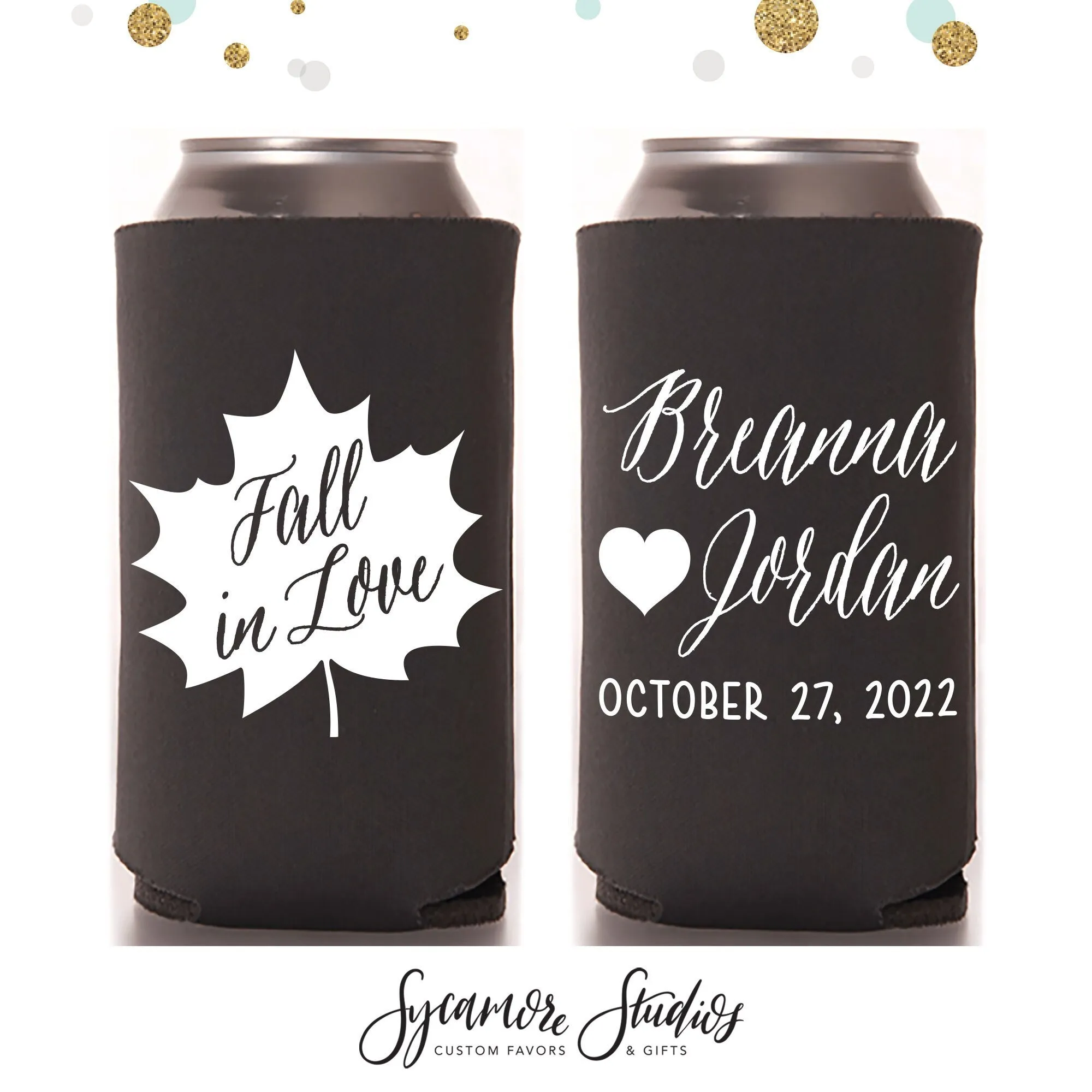 Slim 12oz Wedding Can Cooler #25S - Fall in Love