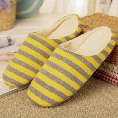 Slippers Men Women Indoor Pantufas Winter Cotton Striped Slipper Home Shoes Soft Floor Household Female/male Plush Chinelos