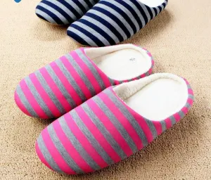 Slippers Men Women Indoor Pantufas Winter Cotton Striped Slipper Home Shoes Soft Floor Household Female/male Plush Chinelos