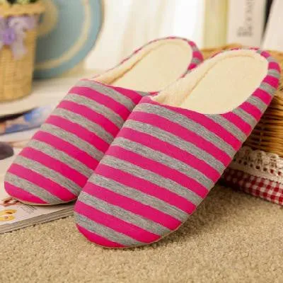 Slippers Men Women Indoor Pantufas Winter Cotton Striped Slipper Home Shoes Soft Floor Household Female/male Plush Chinelos