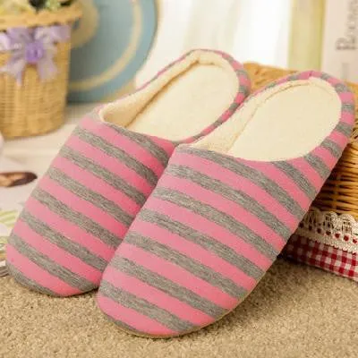 Slippers Men Women Indoor Pantufas Winter Cotton Striped Slipper Home Shoes Soft Floor Household Female/male Plush Chinelos