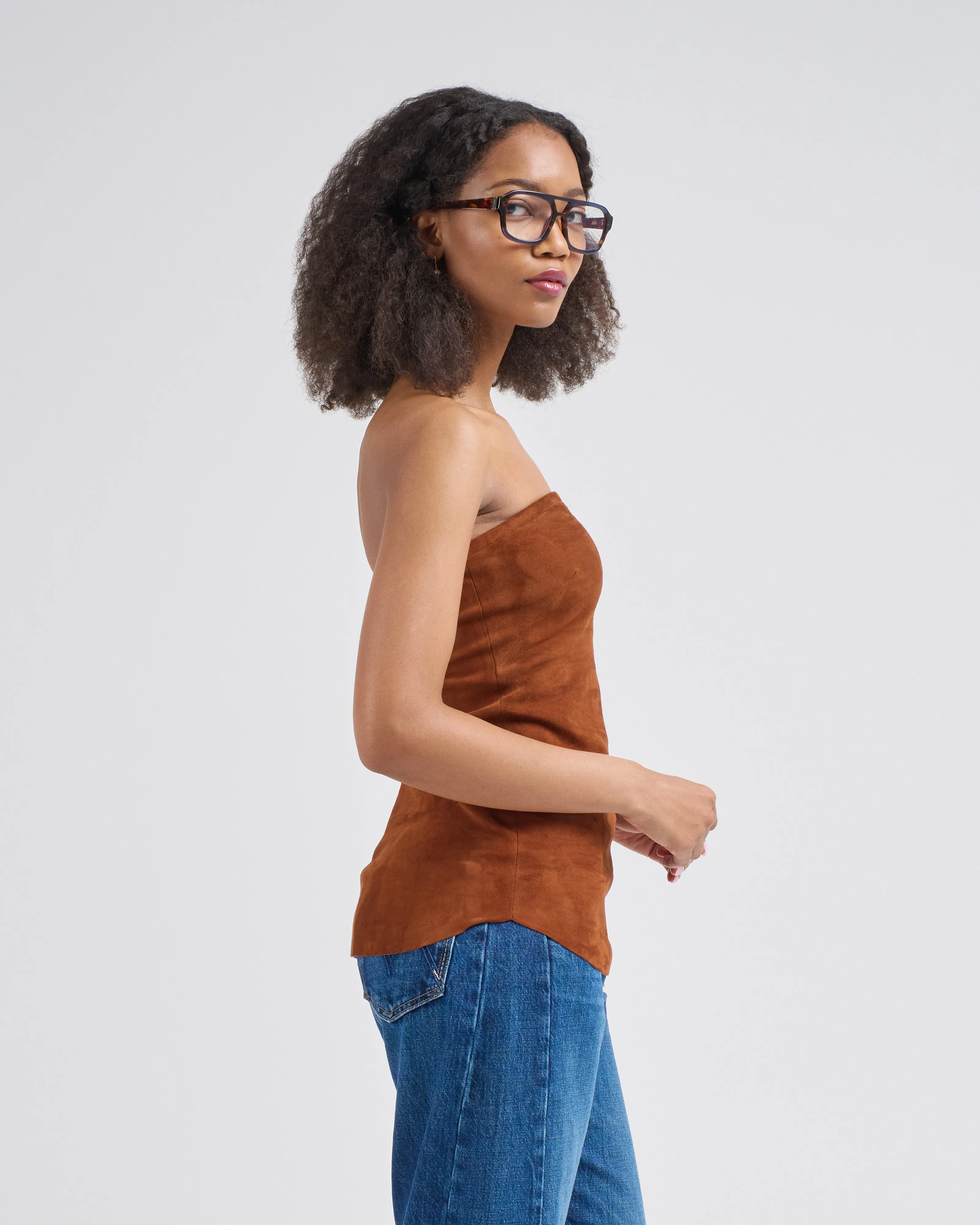 suede strapless top