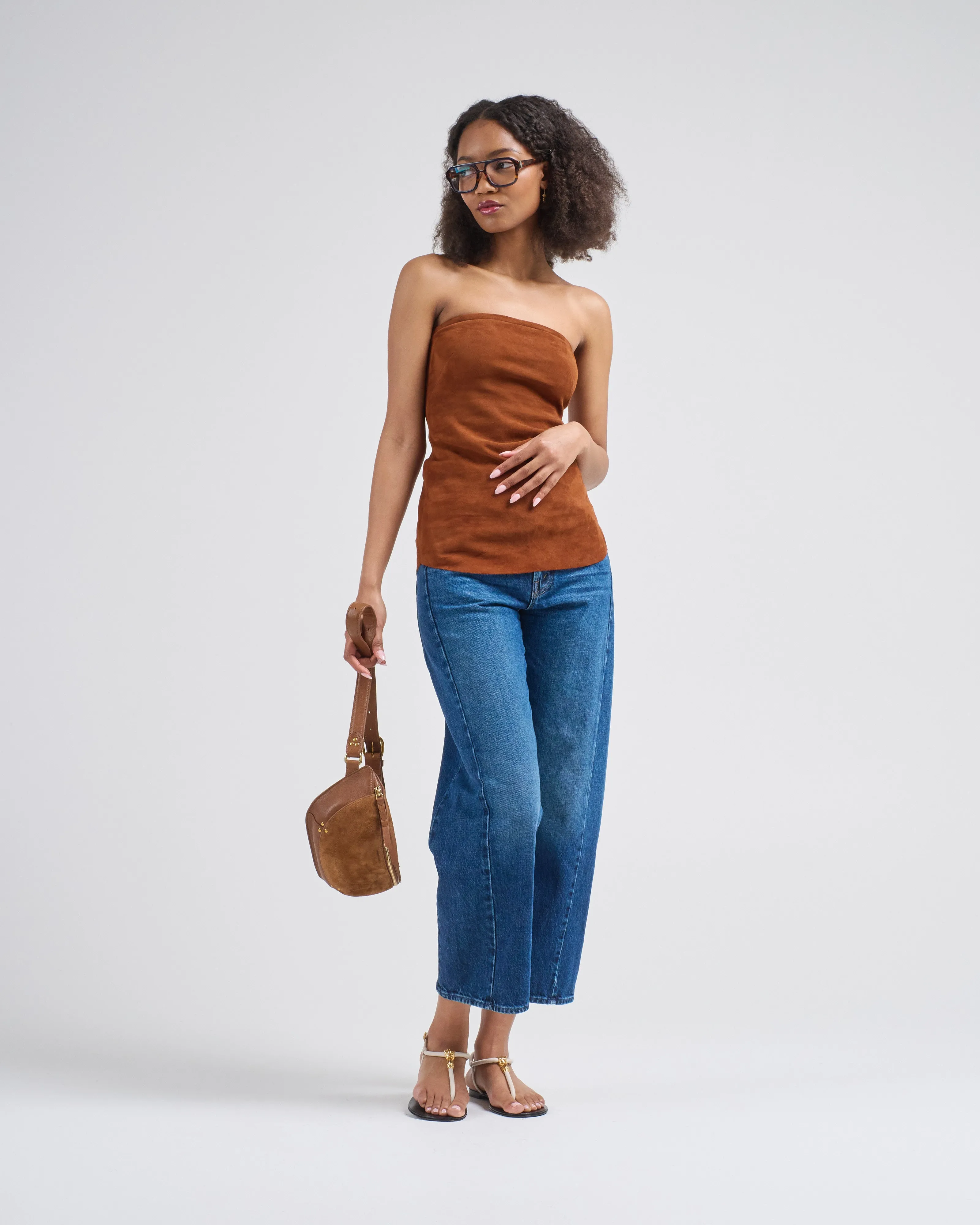 suede strapless top