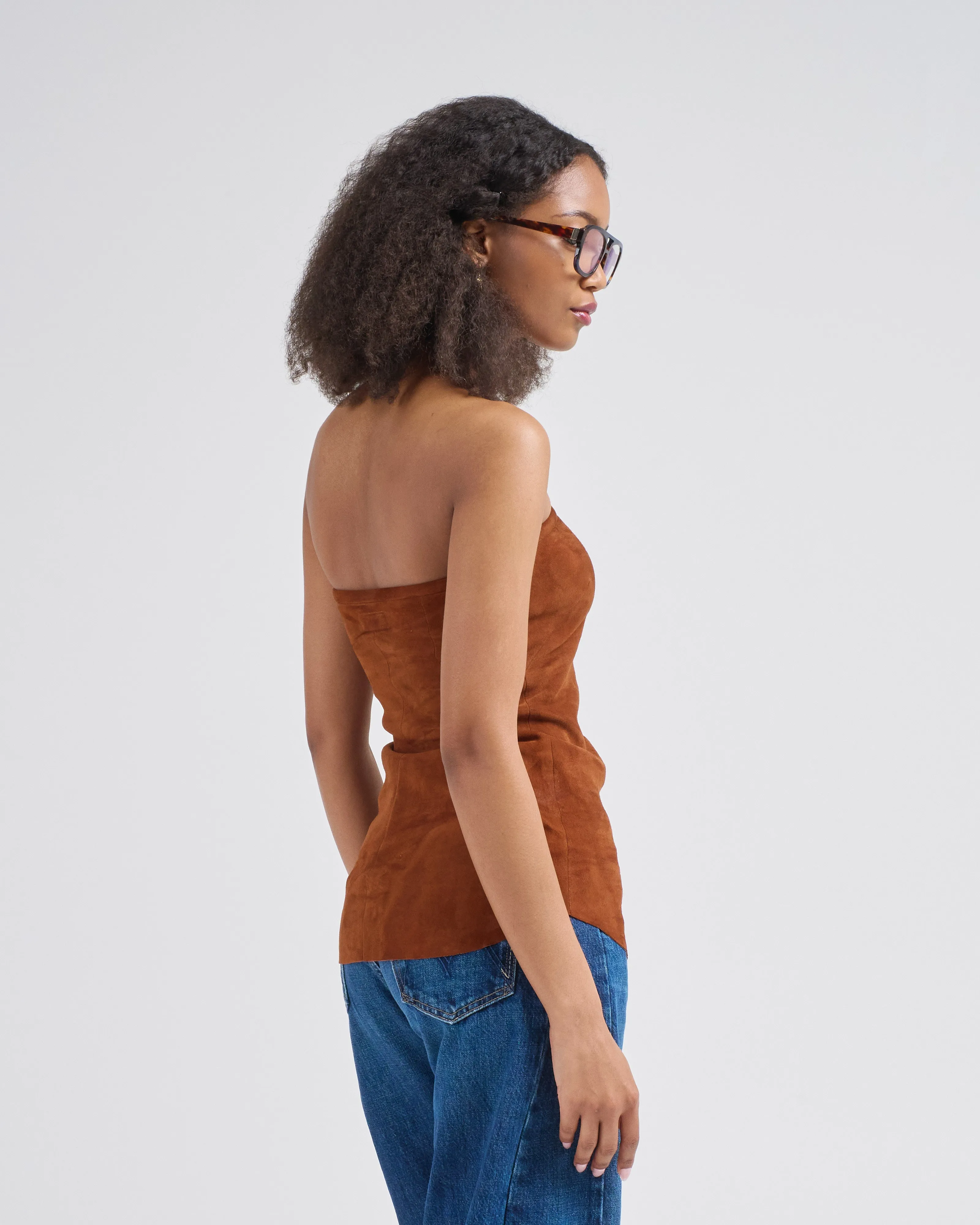 suede strapless top