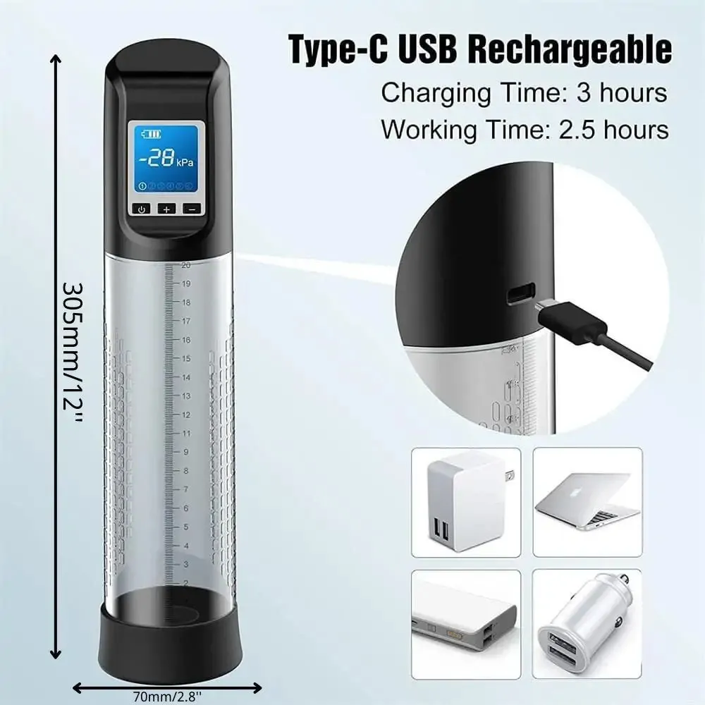 Supreme Max Results Pump Penis Enlarger Automatic Vacuum Enhancement with LED Screen 3.0