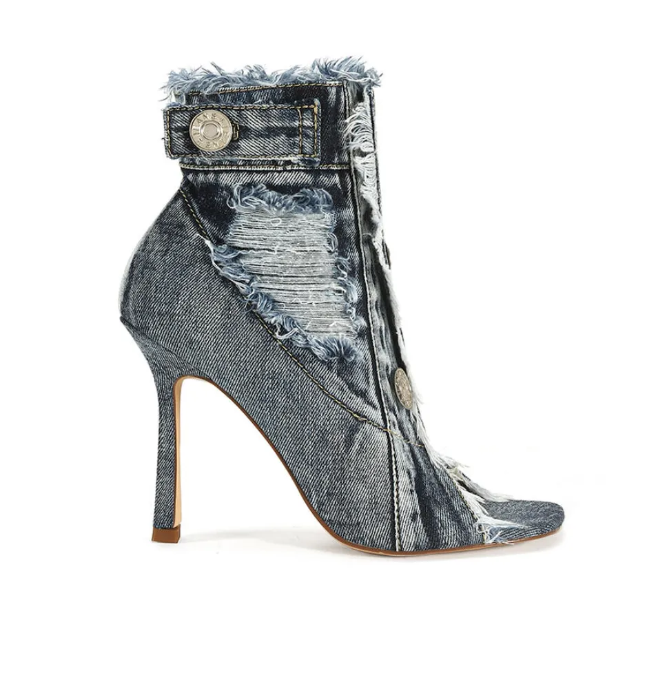 Tandy Denim Peep Toe Booties