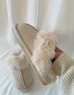 Taylor - Beige Teddy Bear Slippers