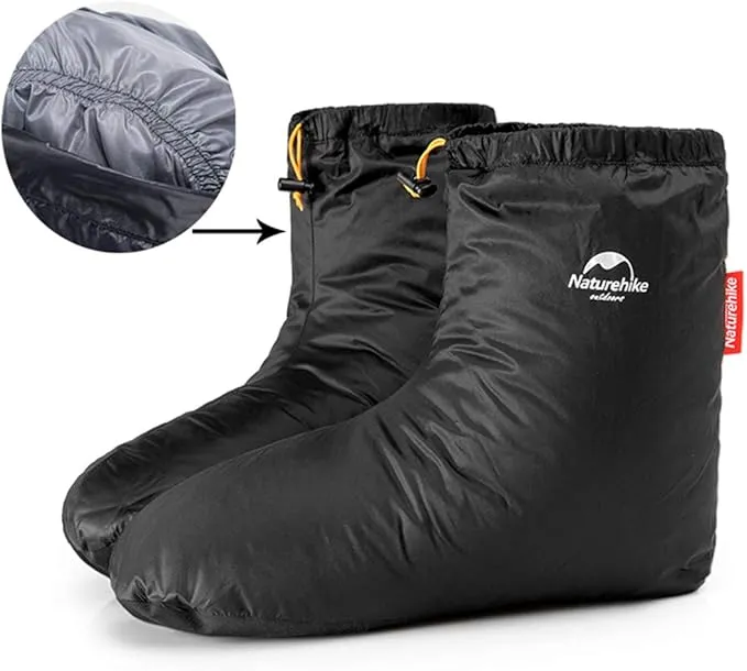 Tentock Ultralight Winter Goose Down Booties Socks Slippers Warm Soft Cozy Water-Resistant for Camping Backpacking Indoor Down Filled Slipper Boots with Storage Bag