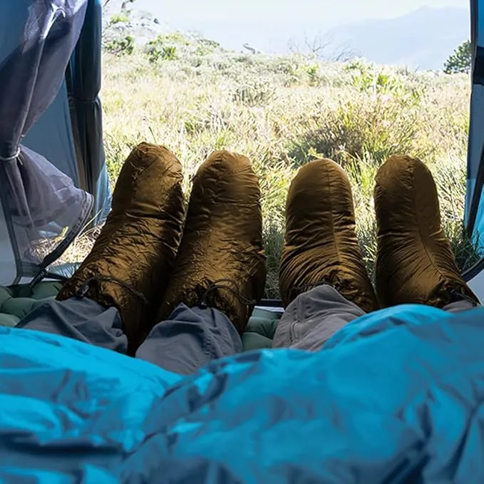 Tentock Ultralight Winter Goose Down Booties Socks Slippers Warm Soft Cozy Water-Resistant for Camping Backpacking Indoor Down Filled Slipper Boots with Storage Bag