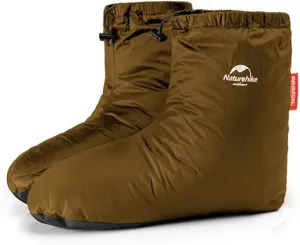 Tentock Ultralight Winter Goose Down Booties Socks Slippers Warm Soft Cozy Water-Resistant for Camping Backpacking Indoor Down Filled Slipper Boots with Storage Bag