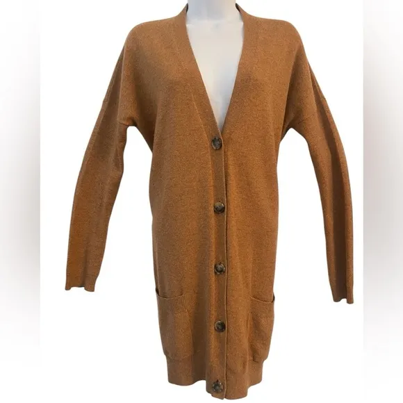 THEORY Brown Cashmere long cardigan size medium office core boardroom chic