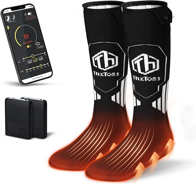 ThxToms Heated Socks for Men Women with App Control, 5000mAh Rechargeable Battery Electric Heating Socks,Upgraded Washable Foot Warmer for Arthritis Ice Fishing Skiing Hunting