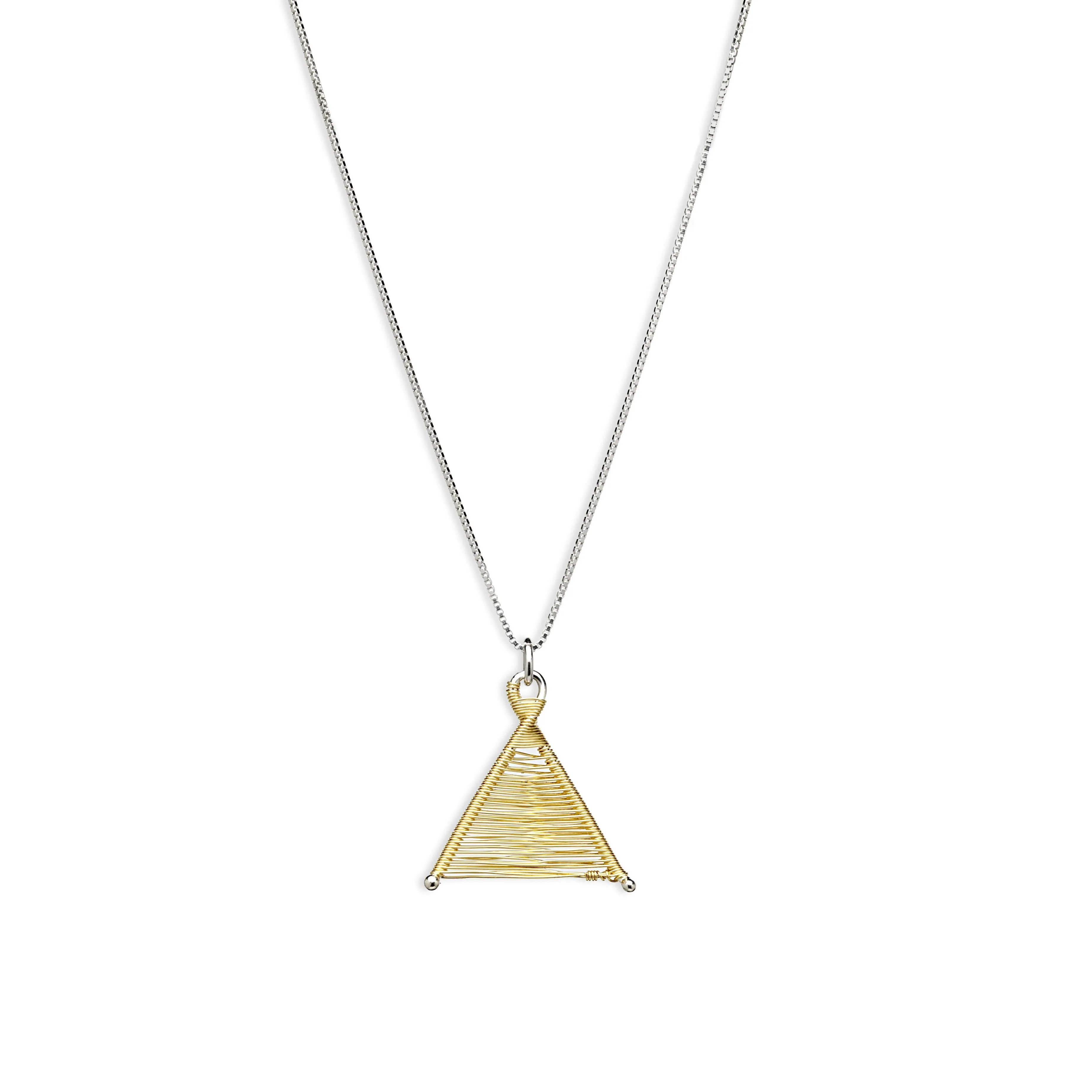 Tiny Woven Wishbone Silver & Gold Mixed Metal Necklace