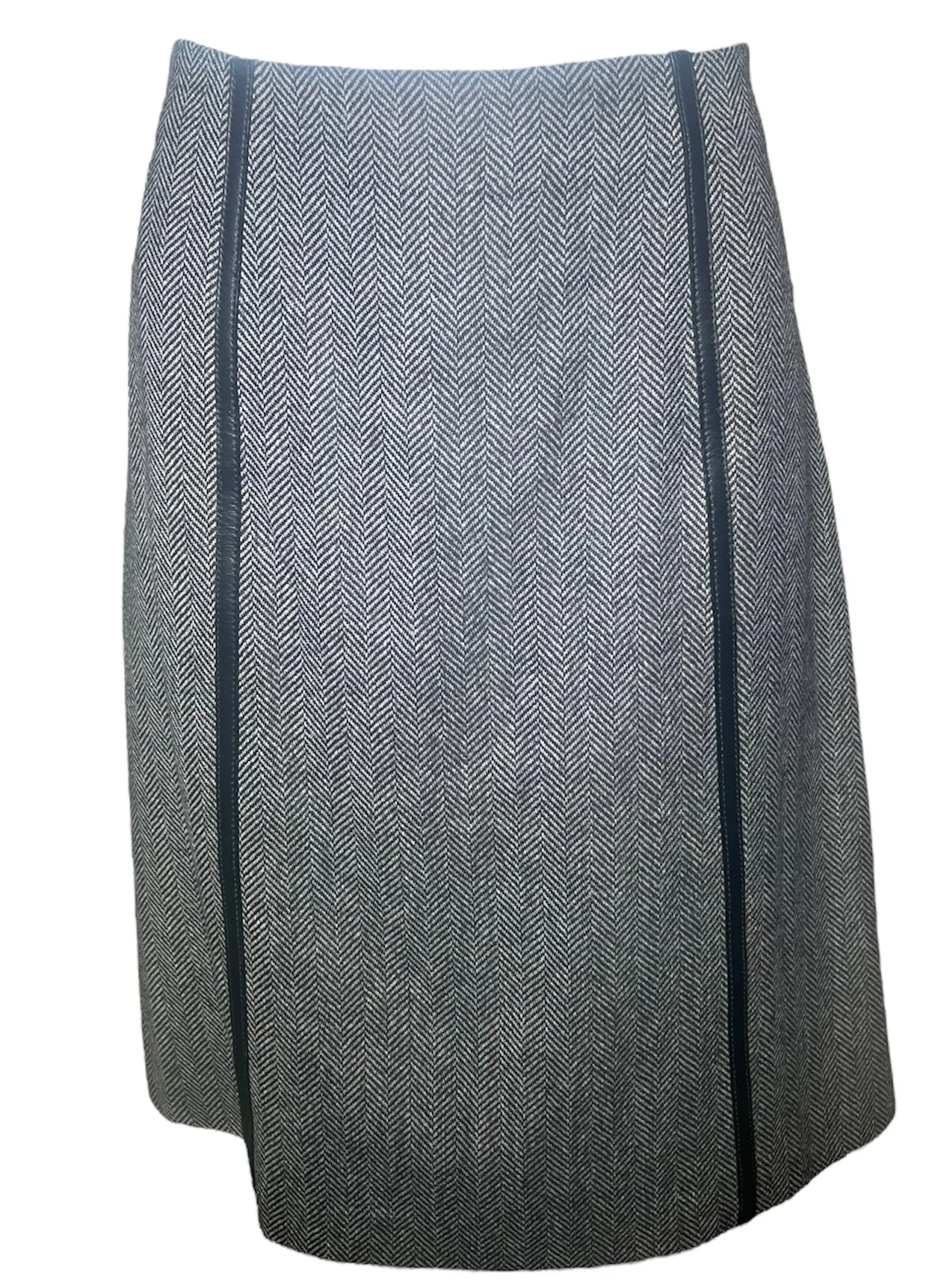 Tom Ford for Gucci Herringbone with Leather Trim Skirt