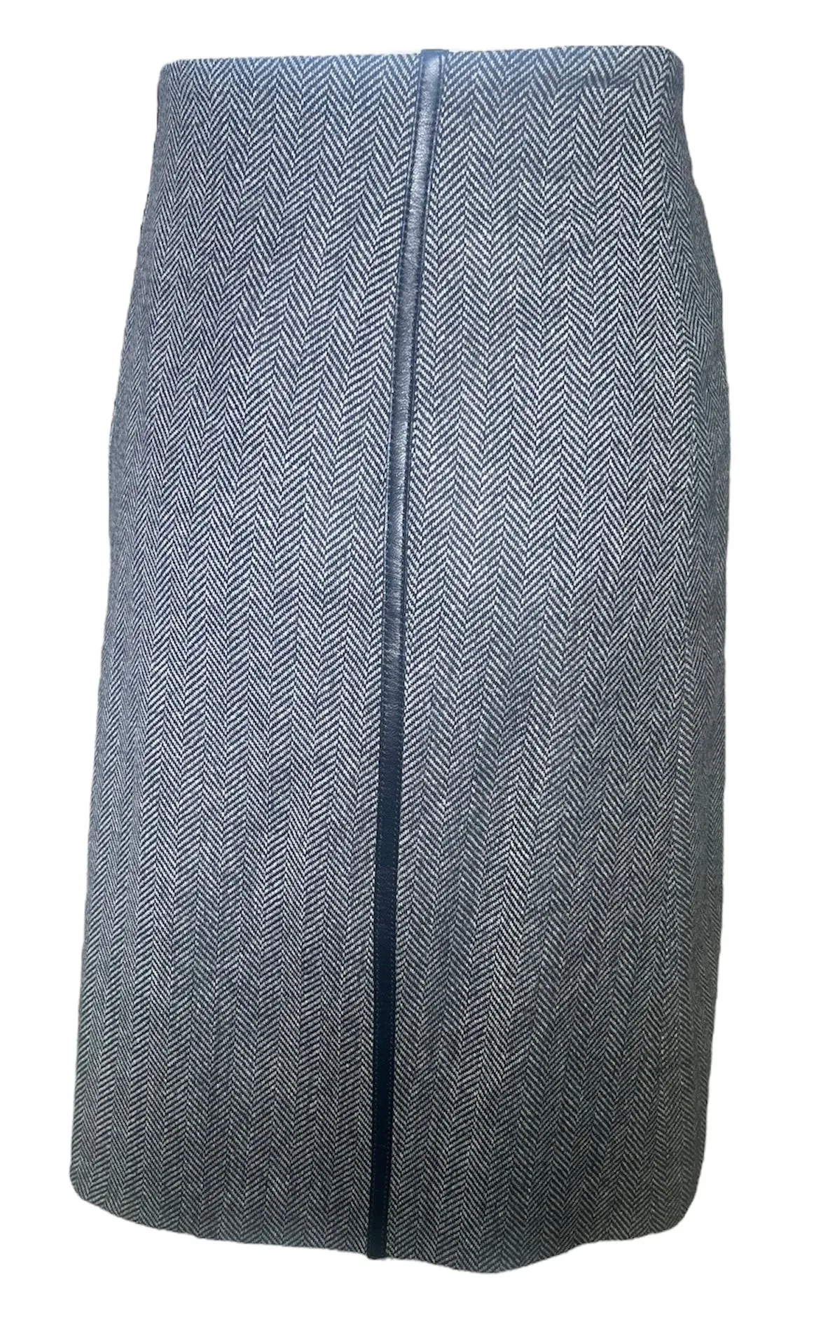 Tom Ford for Gucci Herringbone with Leather Trim Skirt