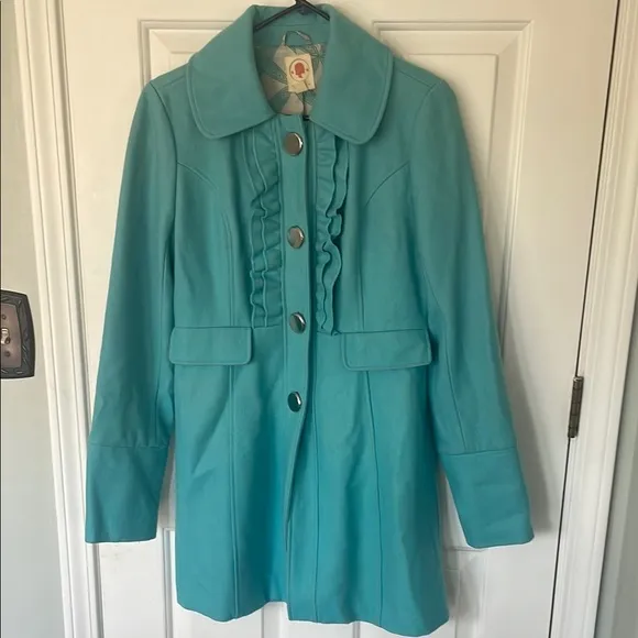 Tulle Blue Trench Coat with Ruffle Detail