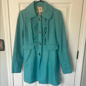 Tulle Blue Trench Coat with Ruffle Detail