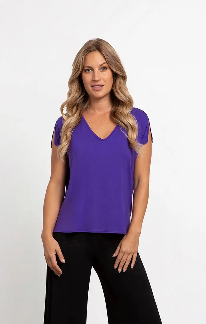 V-Neck Bamboo Slip Cap Sleeve Top