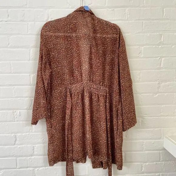Victoria’s Secret Leopard Print Chiffon Kimono Robe Attached Belt – One Size
