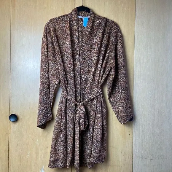 Victoria’s Secret Leopard Print Chiffon Kimono Robe Attached Belt – One Size