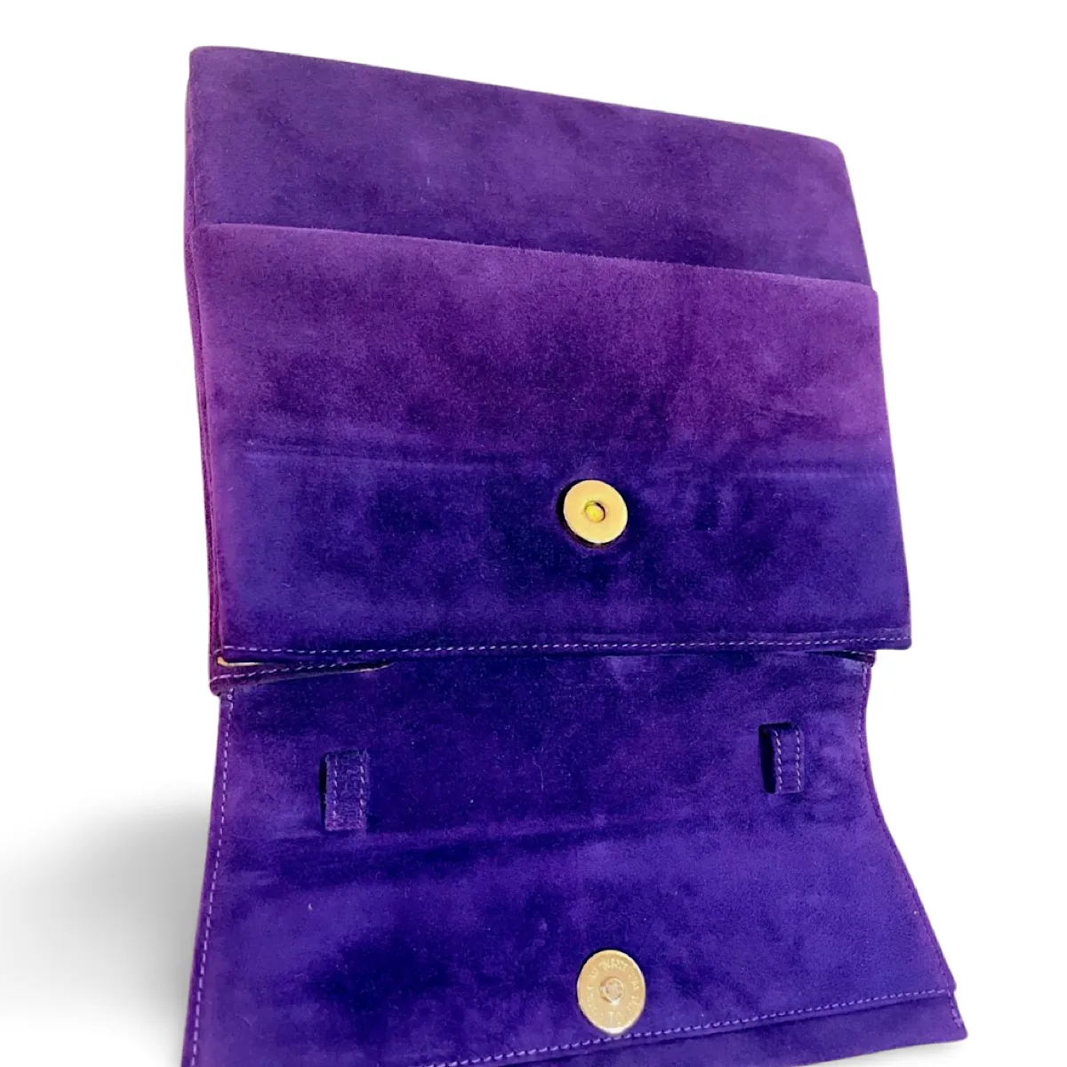 Vintage Salvatore Ferragamo purple suede leather party purse with golden large chain handle. 061217ac1