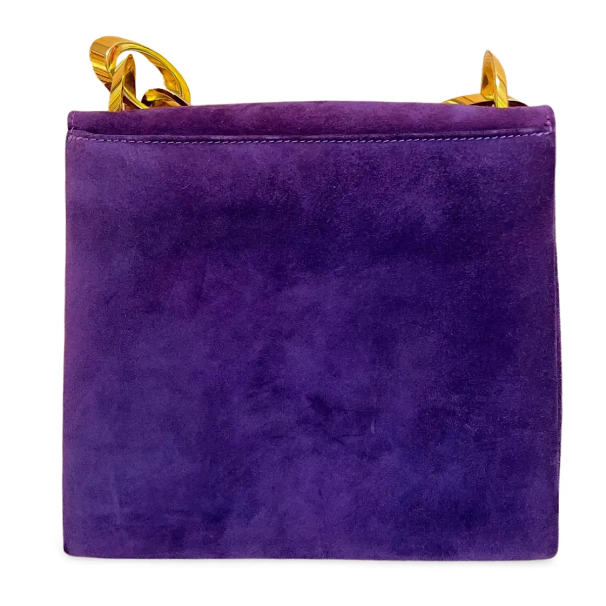 Vintage Salvatore Ferragamo purple suede leather party purse with golden large chain handle. 061217ac1
