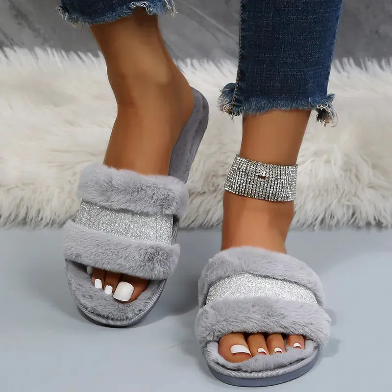 Warm Color Fur Slippers for Women's Fashion Style