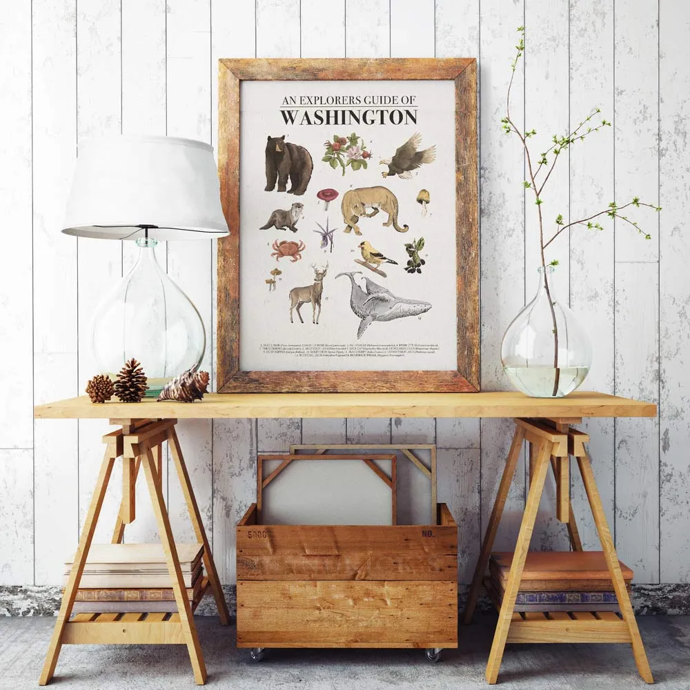 Washington State Poster | Pacific Northwest Hiking Wall Art
