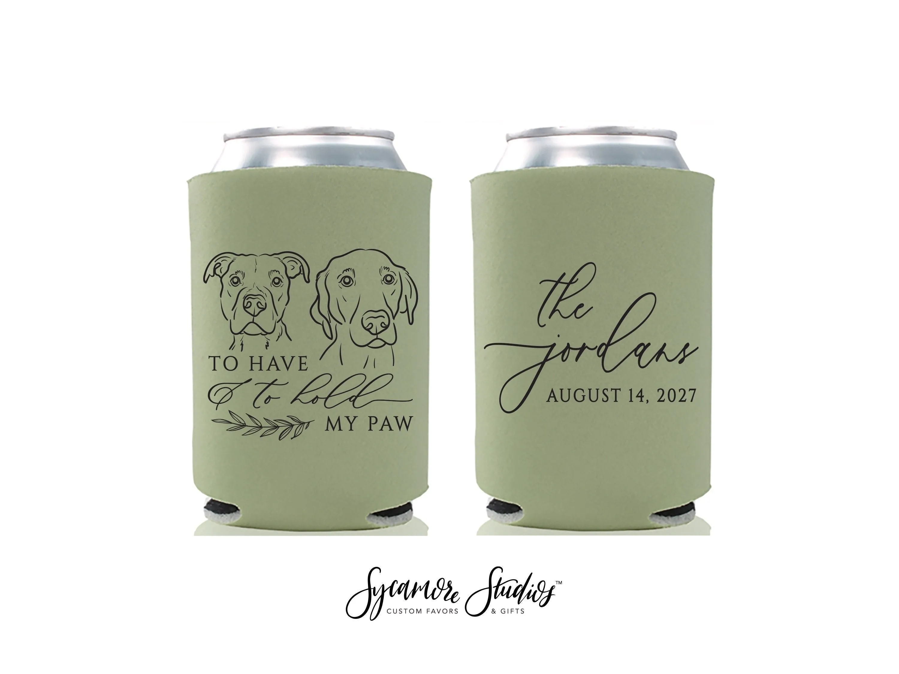 Wedding Can Cooler #245R - Custom Pet Illustration