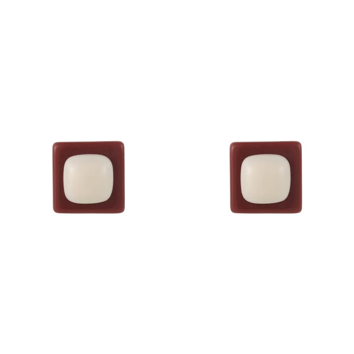 White & Red Resin Square Stud Earrings
