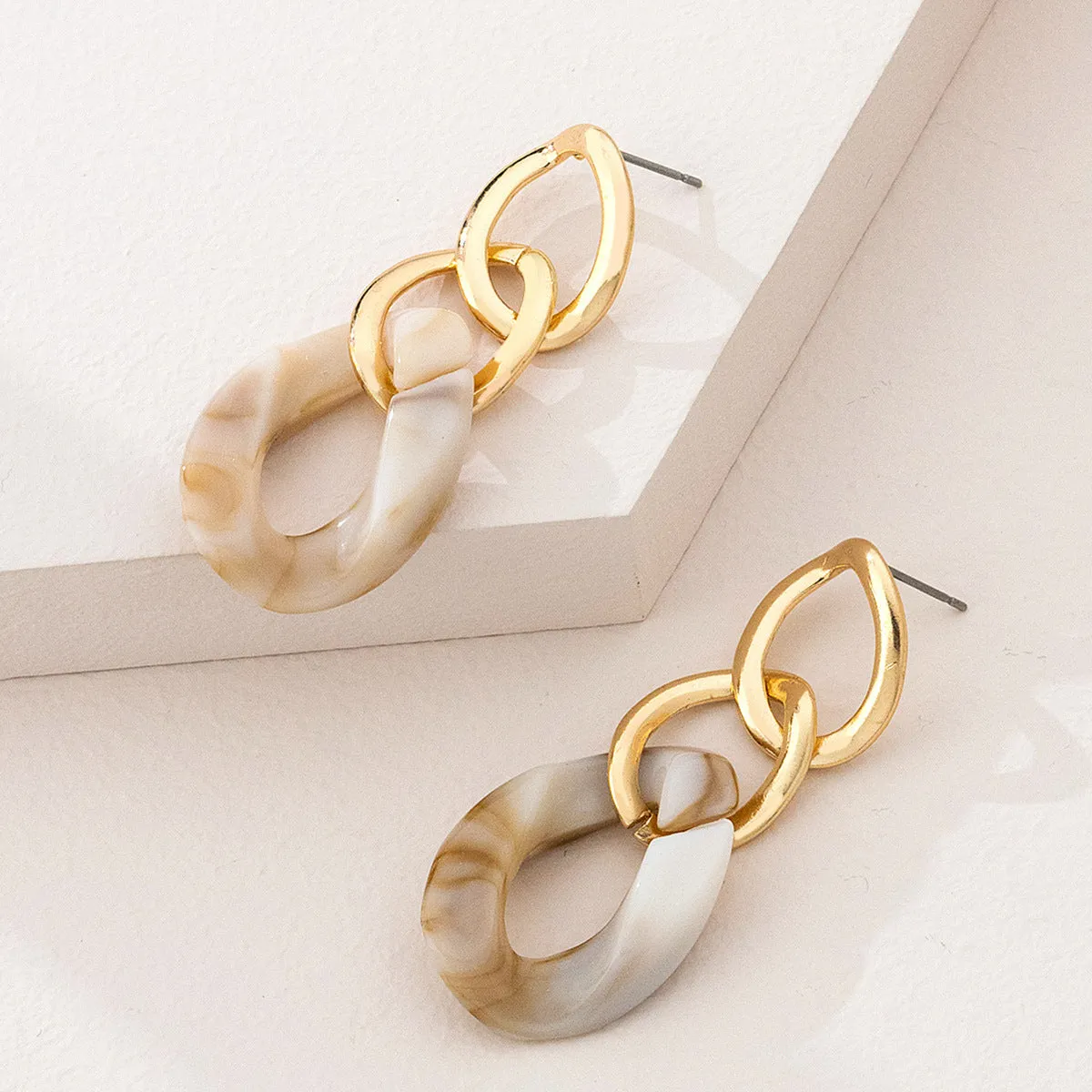 White Resin & 18K Gold-Plated Chain Drop Earrings