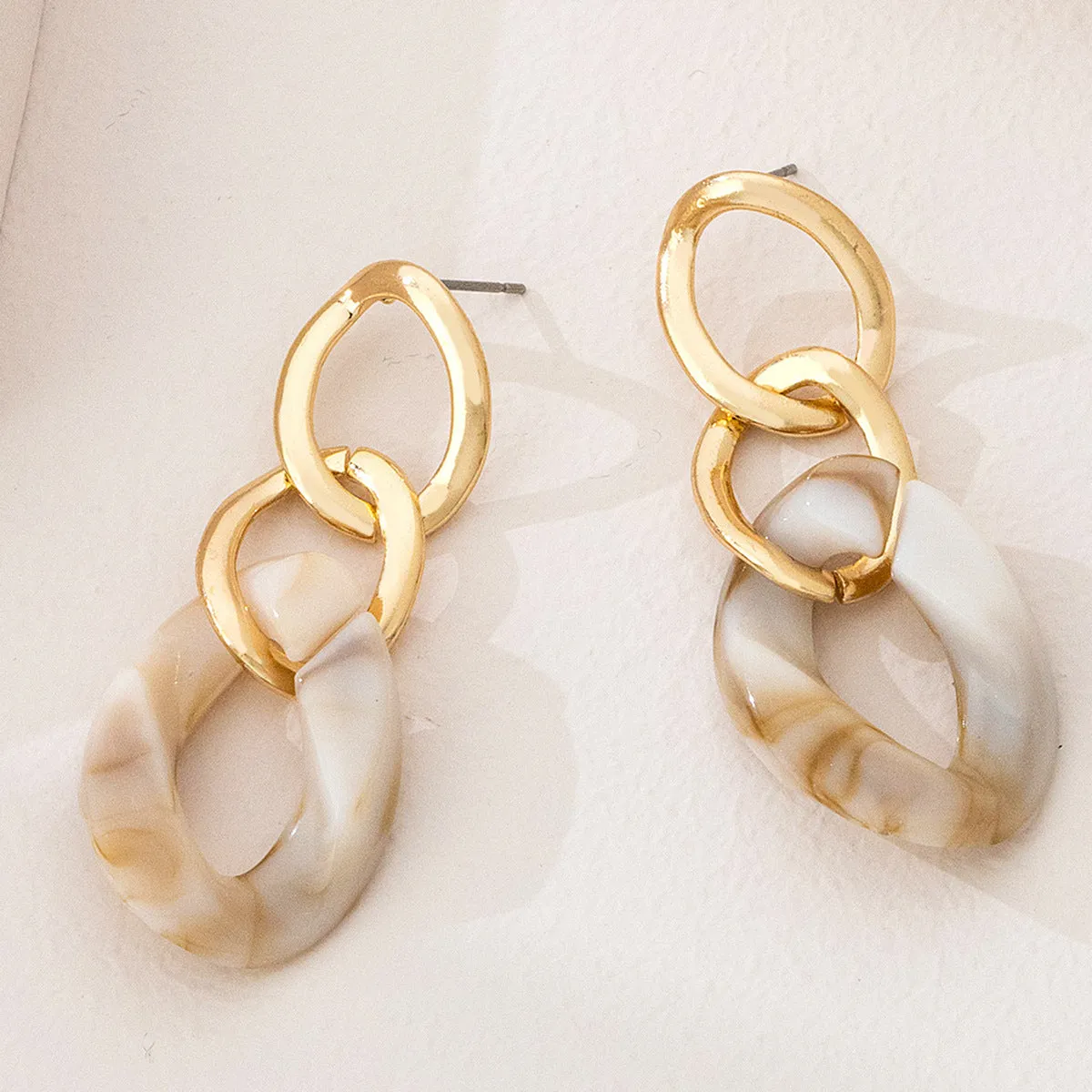 White Resin & 18K Gold-Plated Chain Drop Earrings