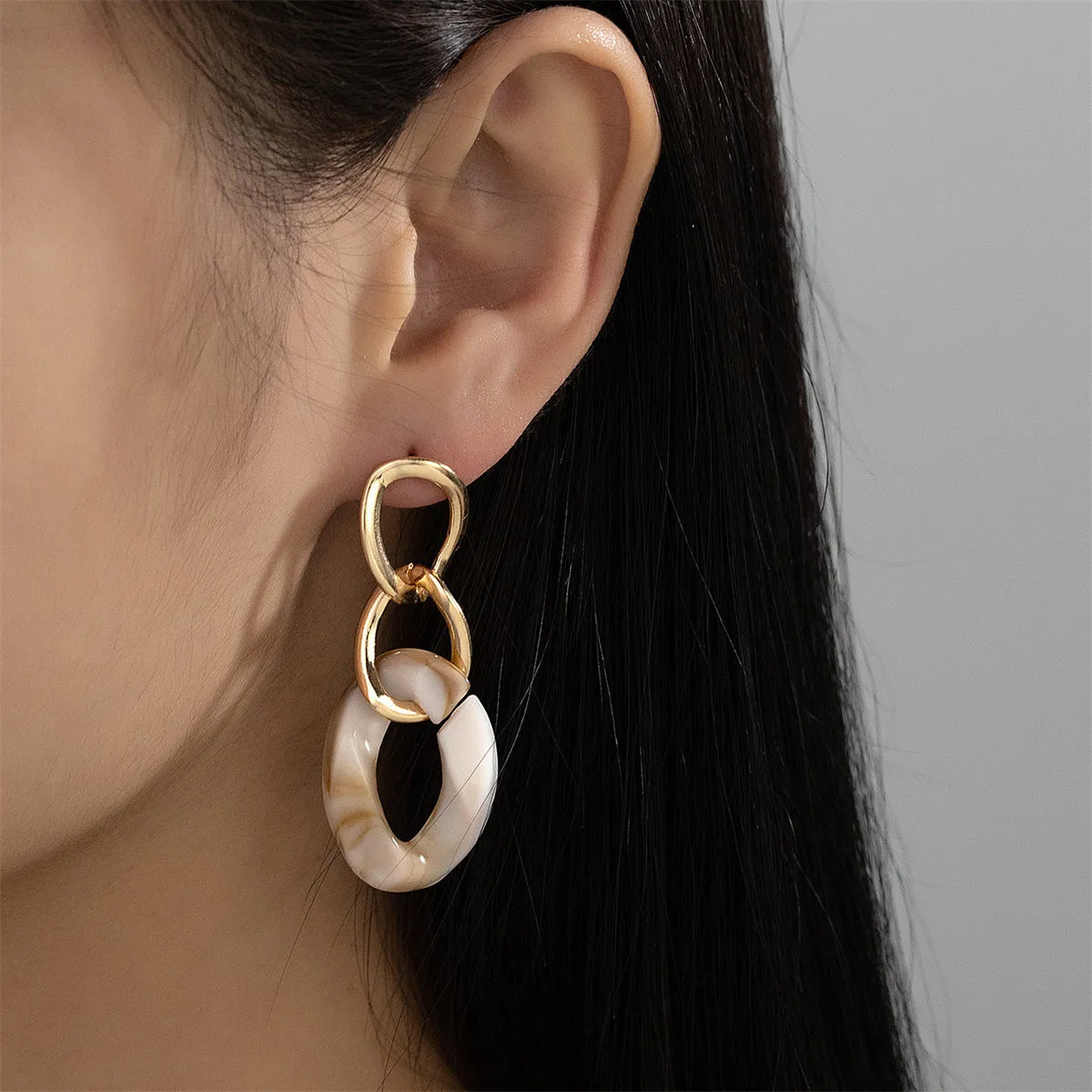 White Resin & 18K Gold-Plated Chain Drop Earrings