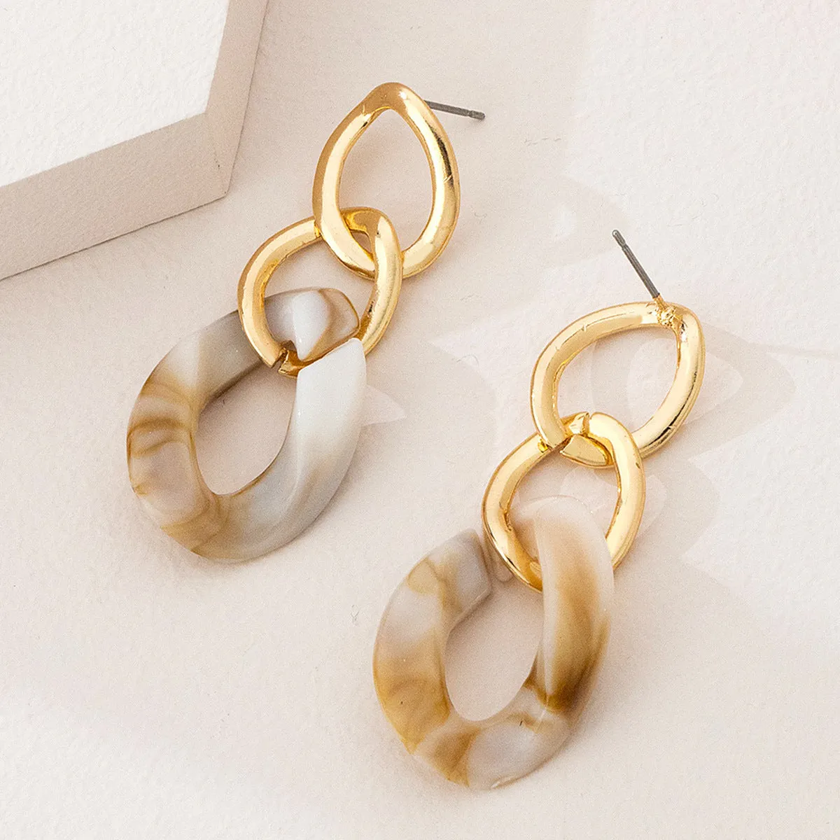 White Resin & 18K Gold-Plated Chain Drop Earrings